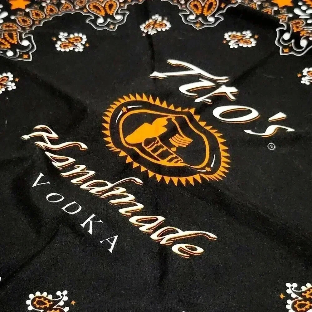 Tito's Handmade Vodka Bandana Scarf Handkerchief Square Black Orange 22